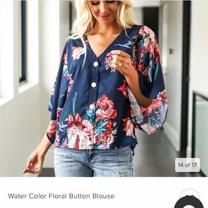Watercolor Floral Button Blouse